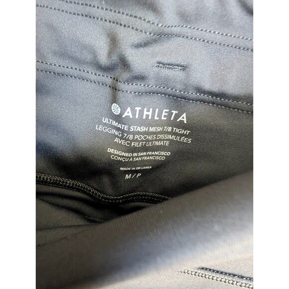 Athleta 7/8 Tight Leggings Womens Medium Black Ultimate Stash Mesh High Rise - Picture 3 of 4